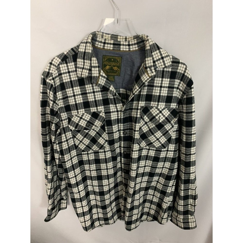 Anchorage Heavyweight Black/White XL Men’s Plaid Flannel Button Down Shirt